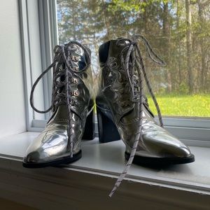 Silver High Heel Lace Up Booties 👢